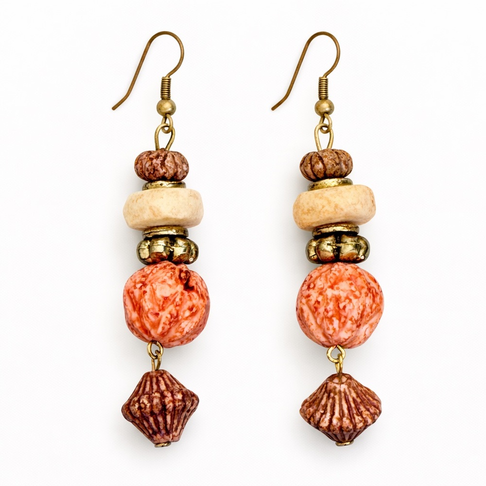Boho rustic‎ long lined beaded earrings NWT